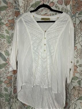 Democracy White Embroidered Henley Tunic